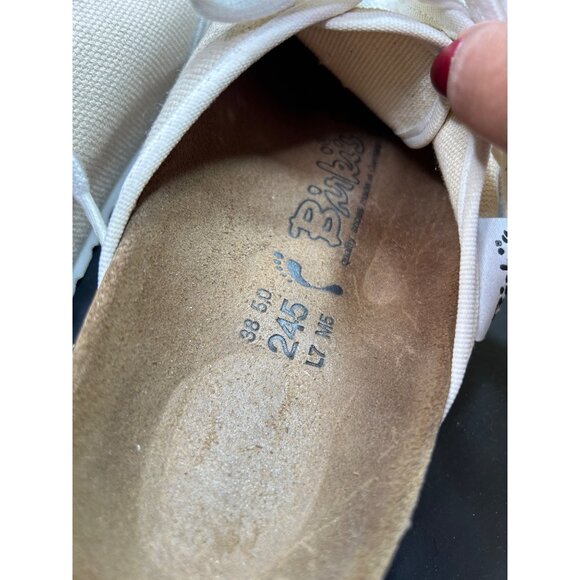 Birkis Womens Canvas & Suede Slip-On Sneaker Shoes Beige Size 7 EU38 Cork Sole - Picture 5 of 9